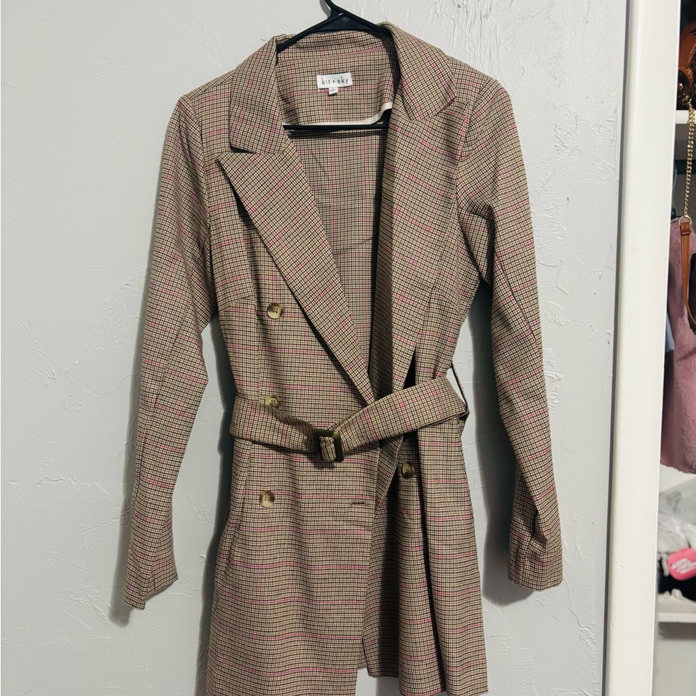 kit + sky- Houndstooth Belted Dress - Brown and Pink